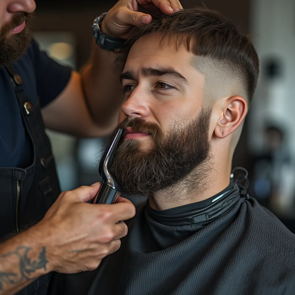 Barbero concentrado cortando cabello
